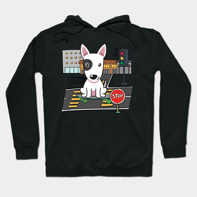 Funny bull terrier is on a skateboard Hoodie by Pet Station